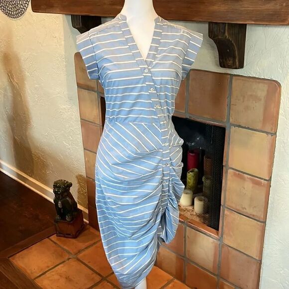 Veronica Beard RUCHED STRIPED SHIRT DRESS, 4! - Picture 1 of 9